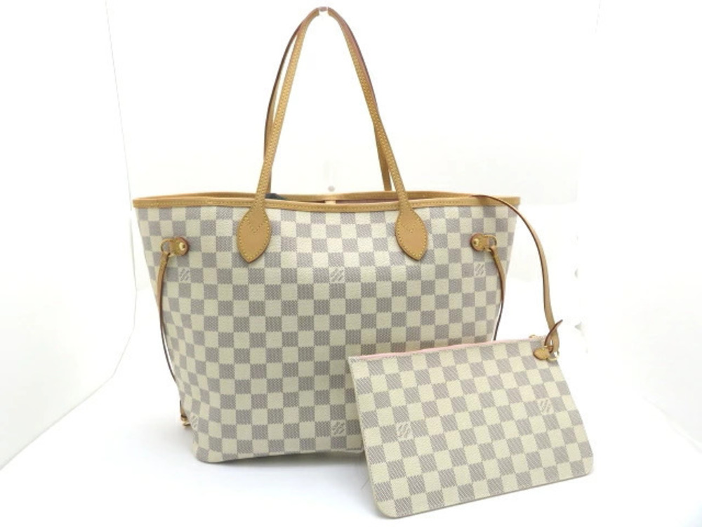 LOUIS VUITTON Neverfull Damier Azur White Rose Pink Ballerine Tote Bag